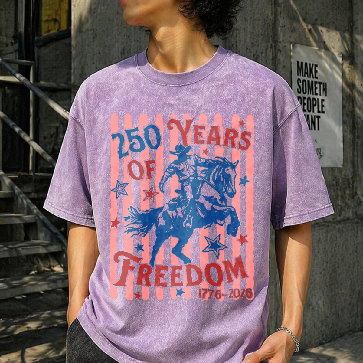 250 Years Of Freedom Bucking Horse Vintage Washed T-Shirt product image 6