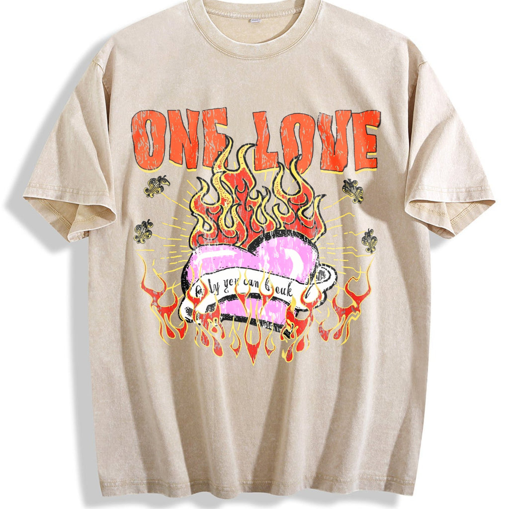 One Love Flame Heart Vintage Washed T-Shirt product image 1