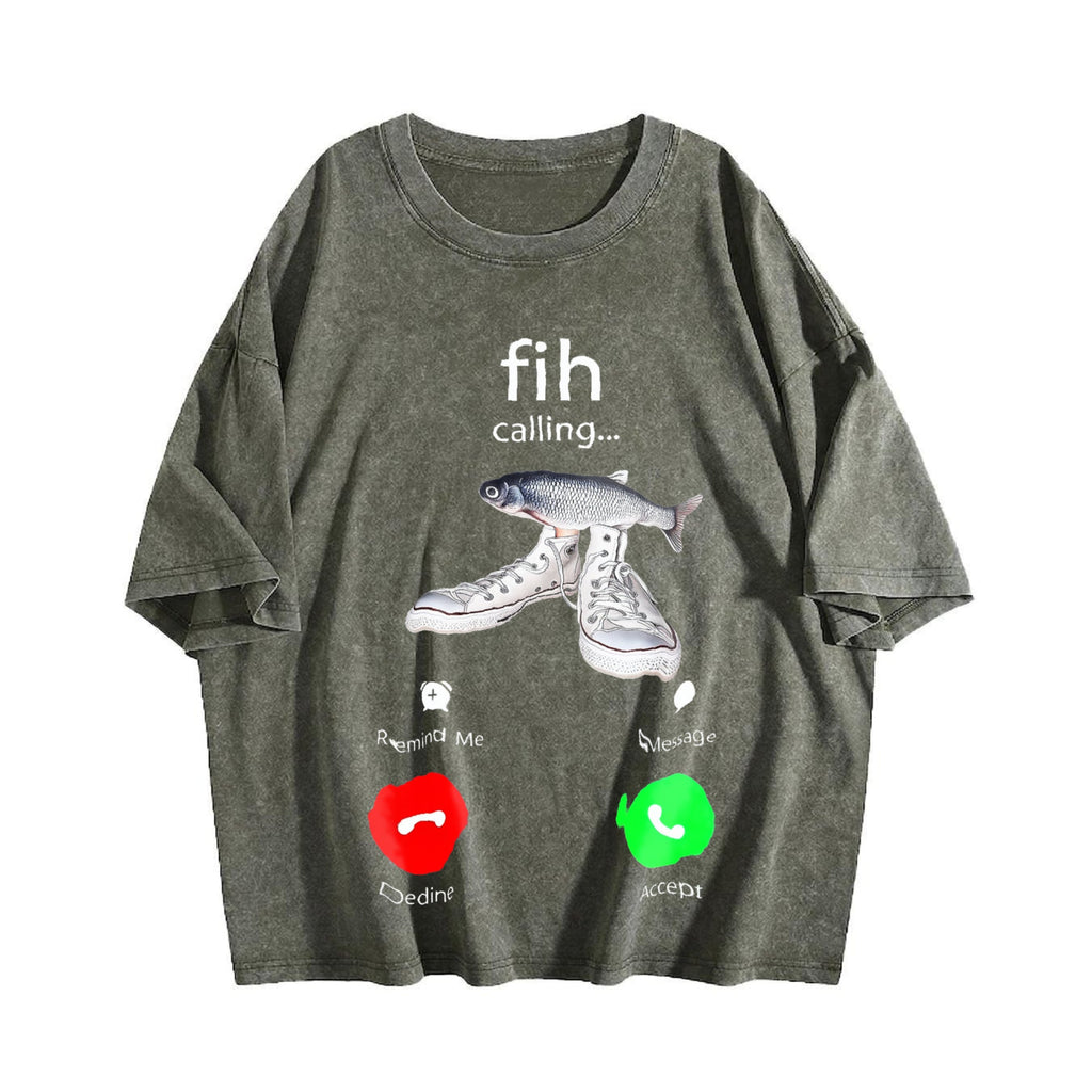 100 Funny Fish Fih With Shoes Is Calling Meme Vintage Washed T-Shirt