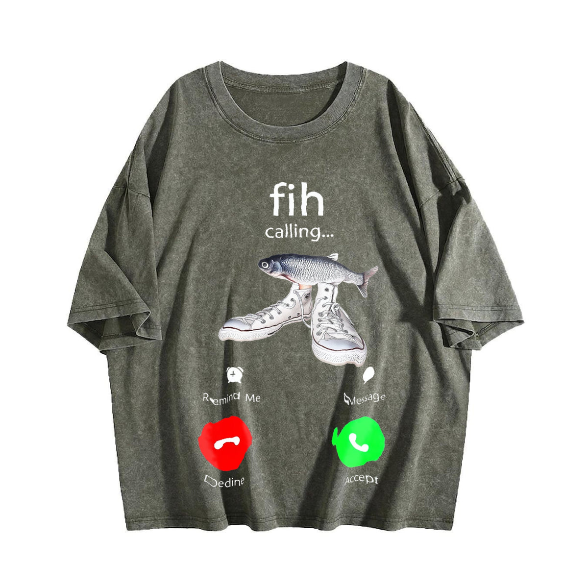 100 Funny Fish Fih With Shoes Is Calling Meme Vintage Washed T-Shirt