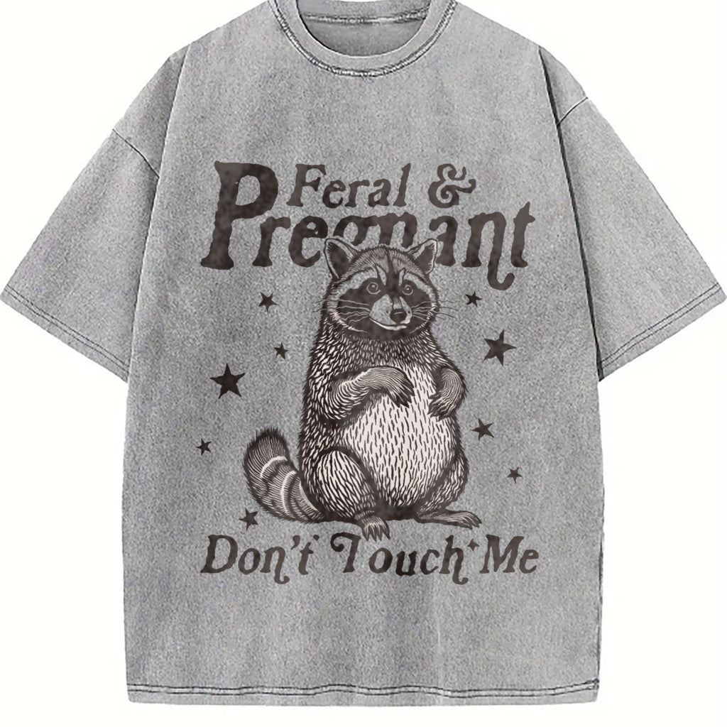 Feral And Pregnant Don't Touch Me Vintage Washed T-Shirt product image 5