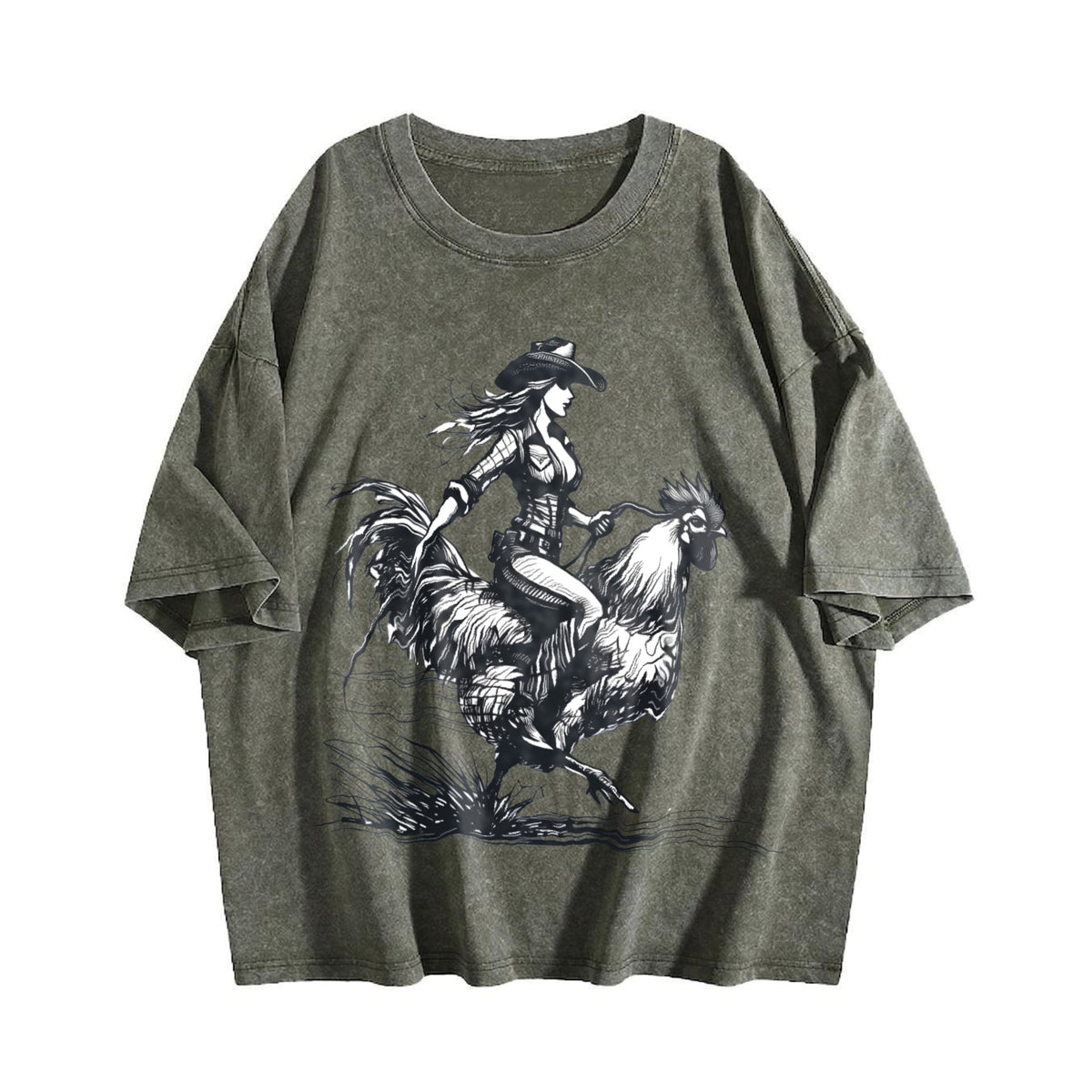Cowgirl Riding Chicken 90s Vintage Washed T-Shirt product image 4