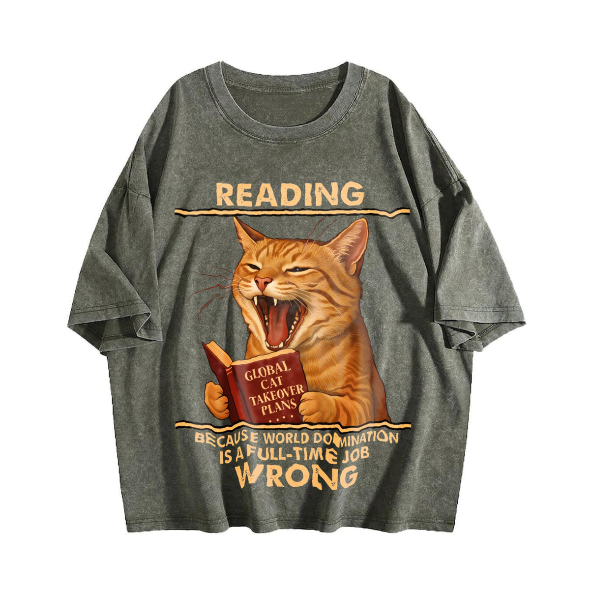 Funny Cat Reading Vintage Washed T-Shirt product image 4