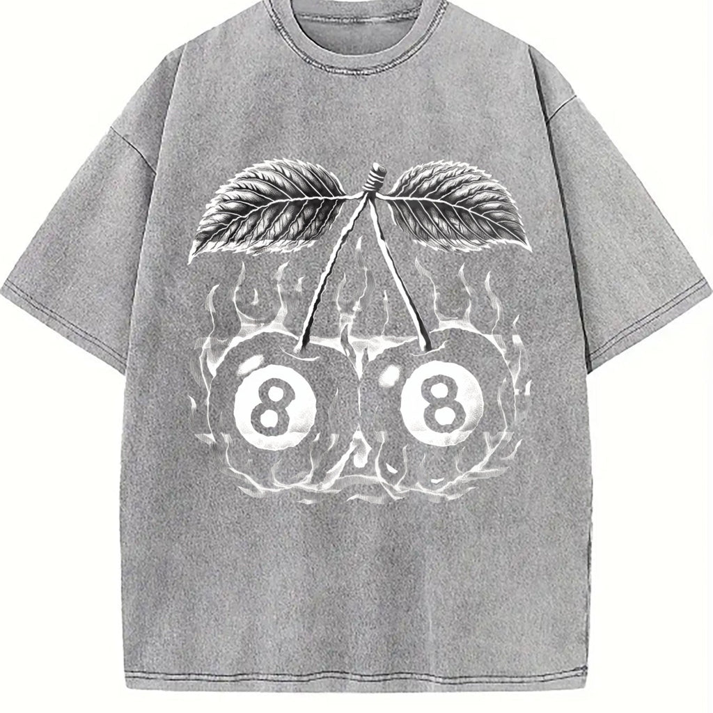Flaming 8 Ball Cherries Tattoo Vintage Washed T-Shirt product image 5