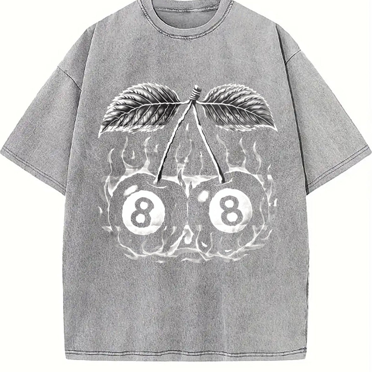 Flaming 8 Ball Cherries Tattoo Vintage Washed T-Shirt product image 5