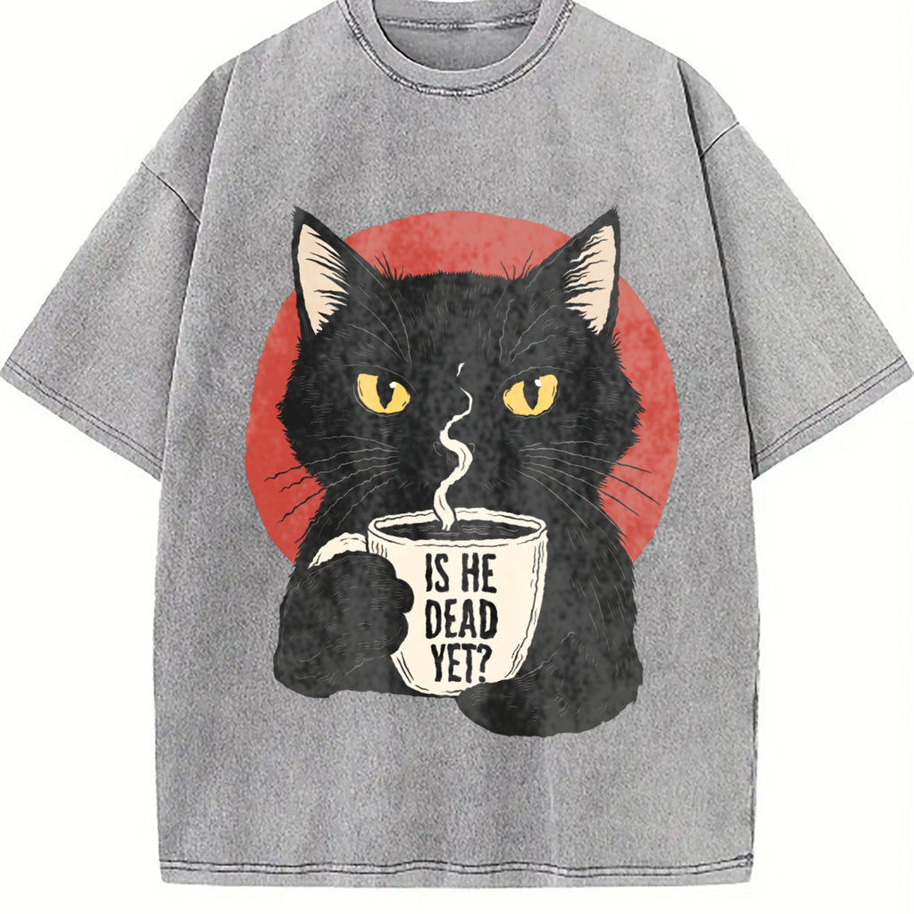 Is He Dead Yet Black Cat Vintage Washed T-Shirt product image 5