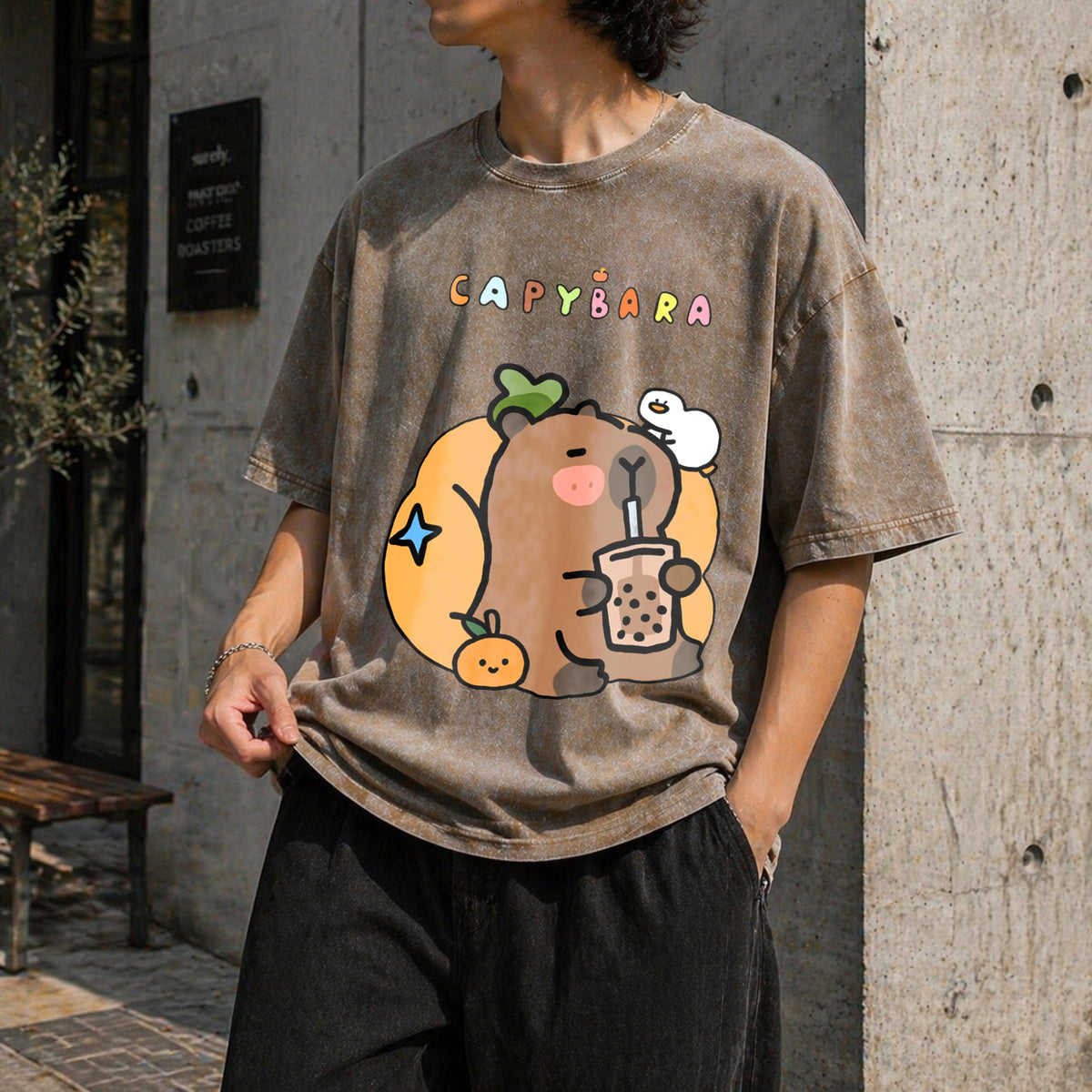 New Spring Summer Cool Capybara Cartoon Vintage Washed product image 10