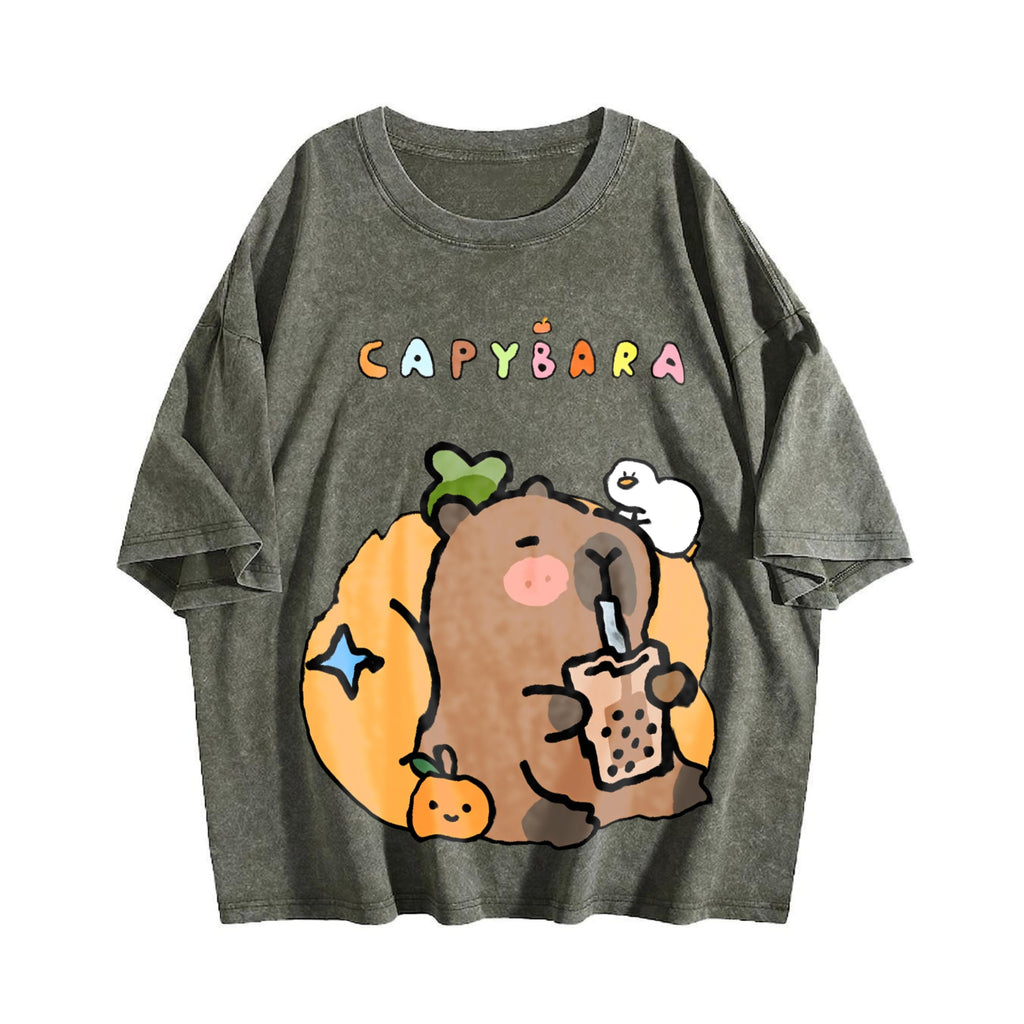 New Spring Summer Cool Capybara Cartoon Vintage Washed product image 4