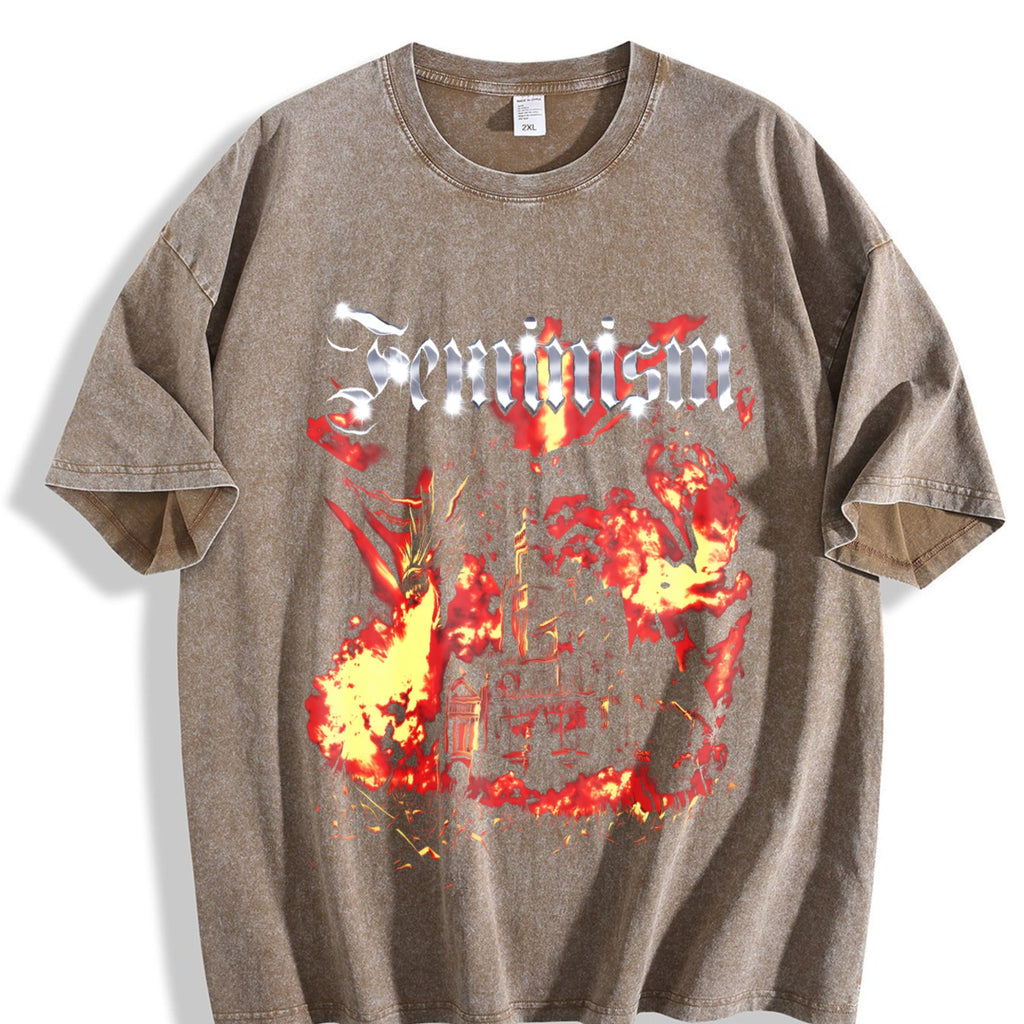 Feminism Dragon Castle Vintage Washed T-Shirt product image 3
