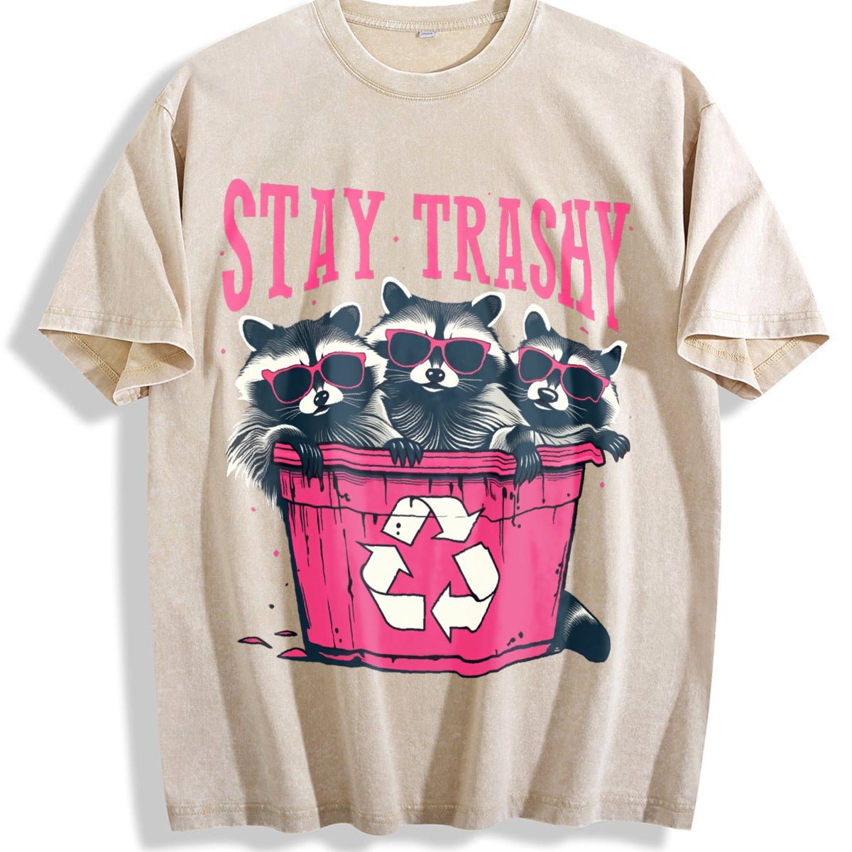 Stay Trashy - Black With Pink Raccoon & Bin Vintage Washed product image 1