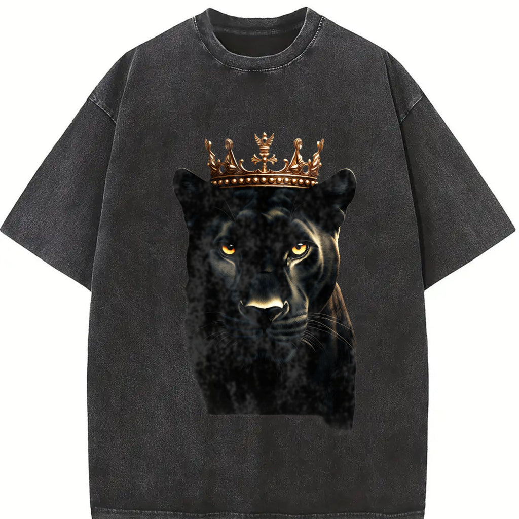 Black Wild Leopard With Crown 90s Vintage Washed T-Shirt product image 2