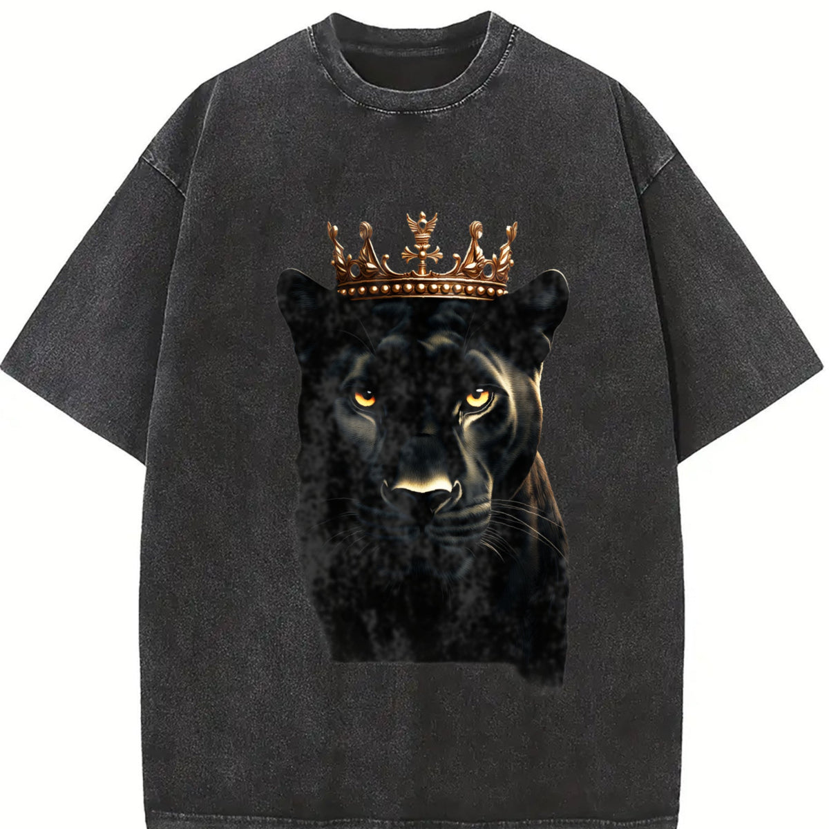 Black Wild Leopard With Crown 90s Vintage Washed T-Shirt product image 2