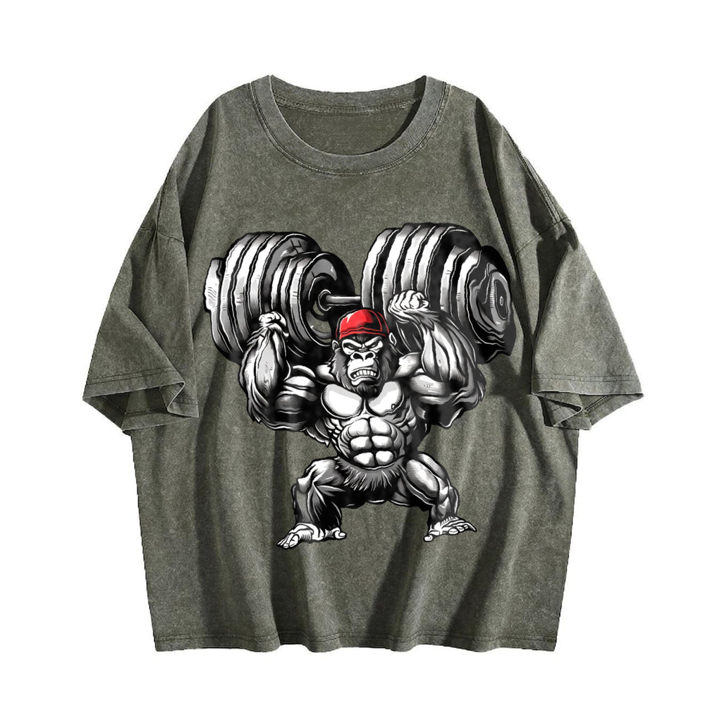Muscular Gorilla With A Dumbbell Vintage Washed T-Shirt product image 4