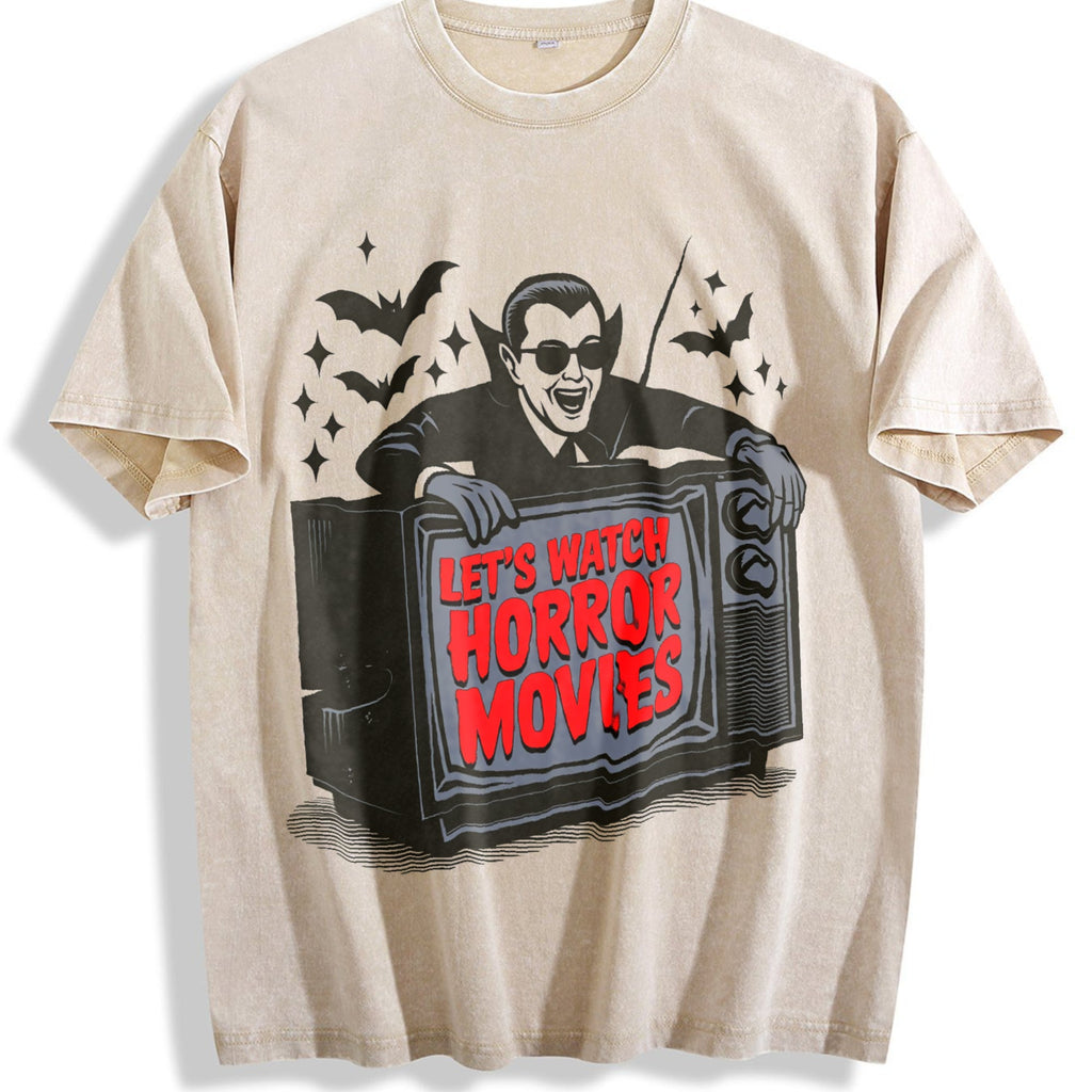 Vampire Let's Watch Horror Movies Vintage Washed T-Shirt product image 1