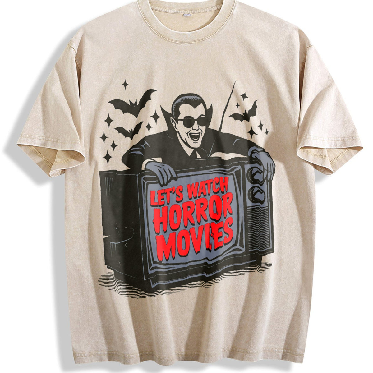 Vampire Let's Watch Horror Movies Vintage Washed T-Shirt product image 1