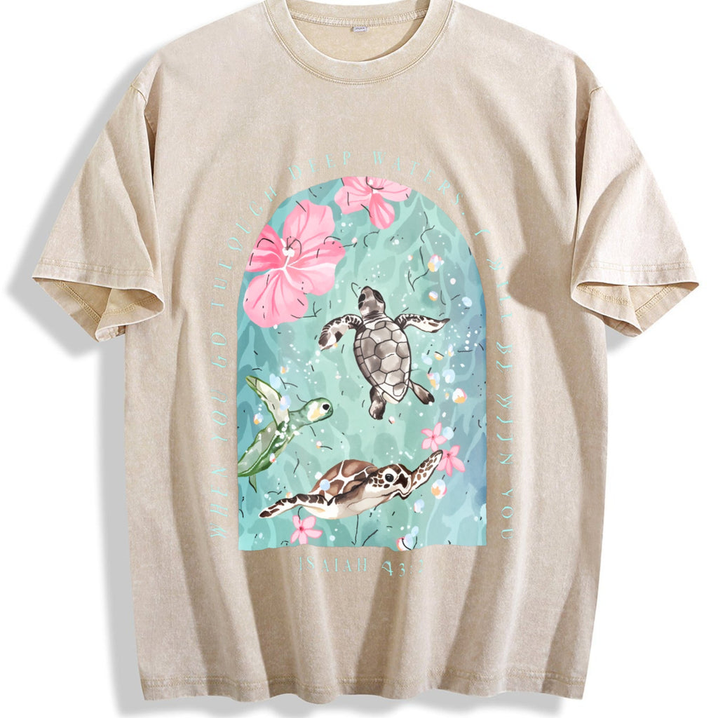 Sea Turtle & Text I Will Be With You Vintage Washed T-Shirt product image 1