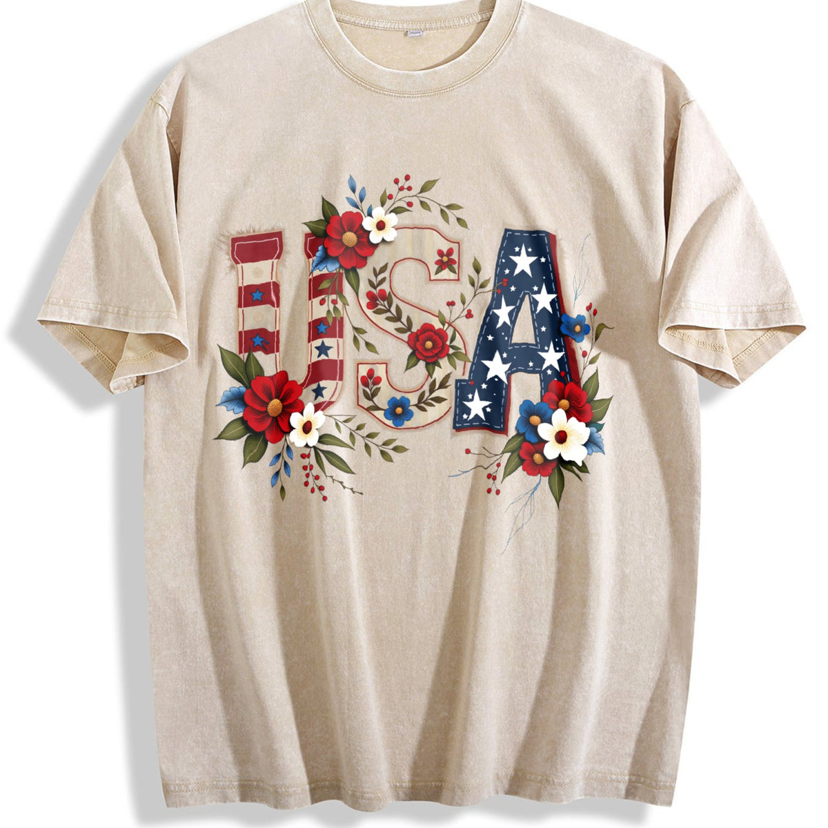 USA Flag Floral Boxy Y2K Aesthetic Summer Vibes Vintage product image 1