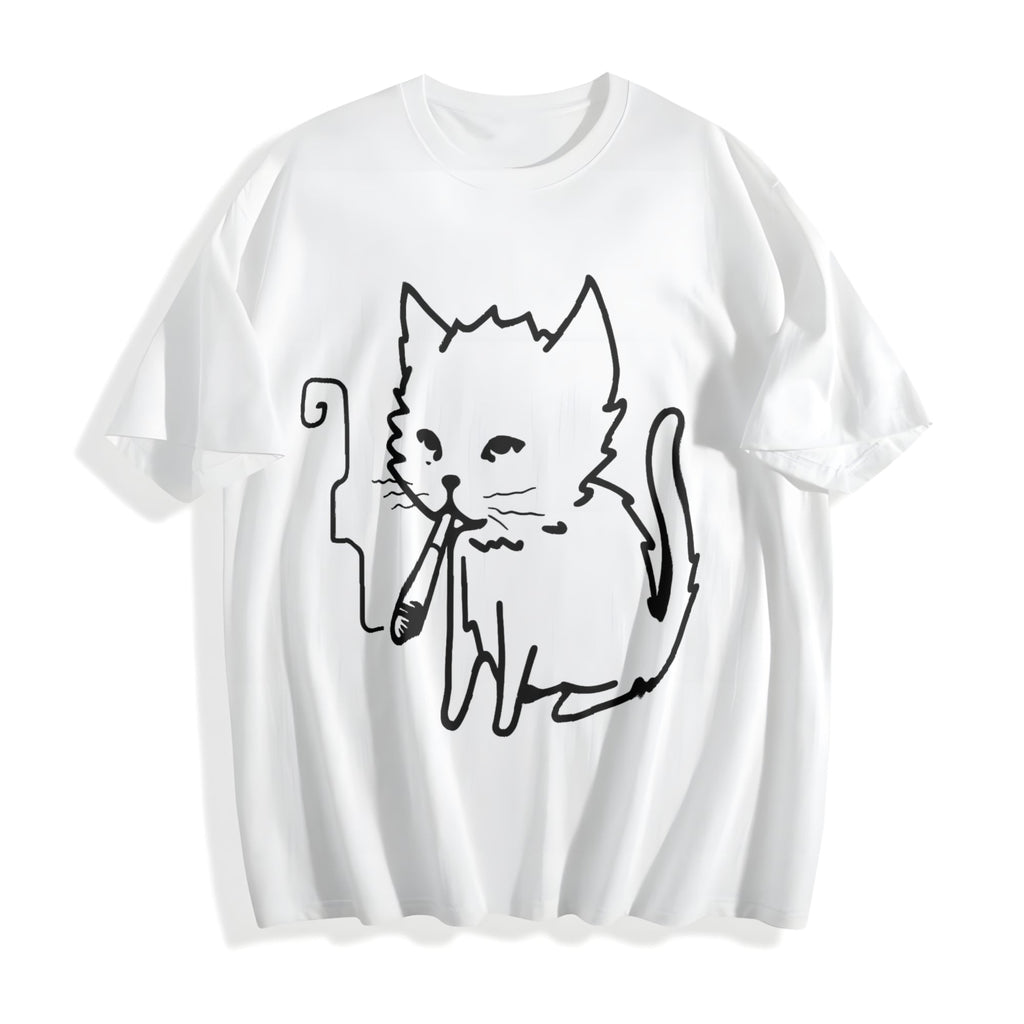 Cat Smoking Y2K Cotton T-Shirt product image 2