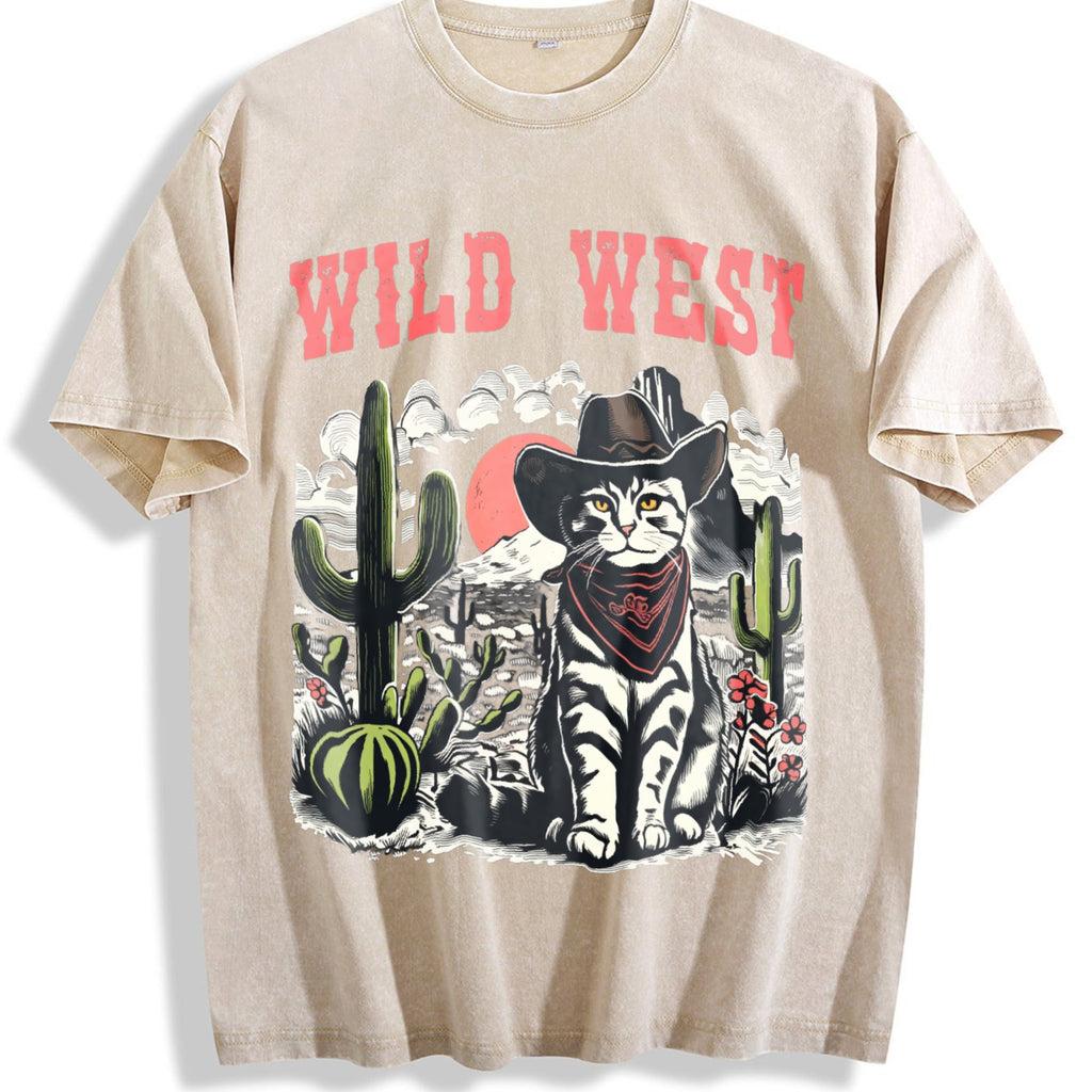 Wild West Cowboy Cat Vintage Washed T-Shirt product image 1