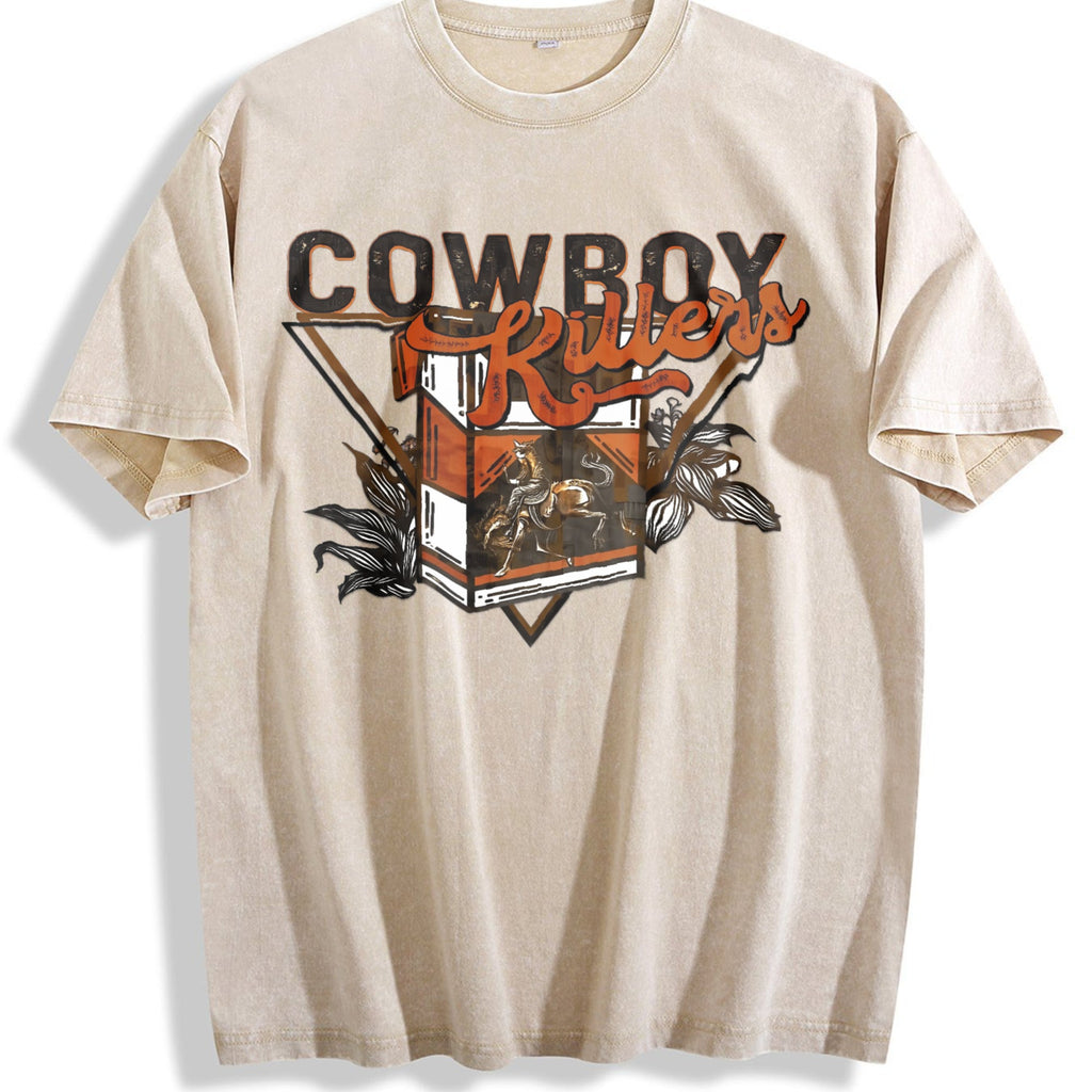 Front Back Western Cowboy Vintage Washed T-Shirt product image 1
