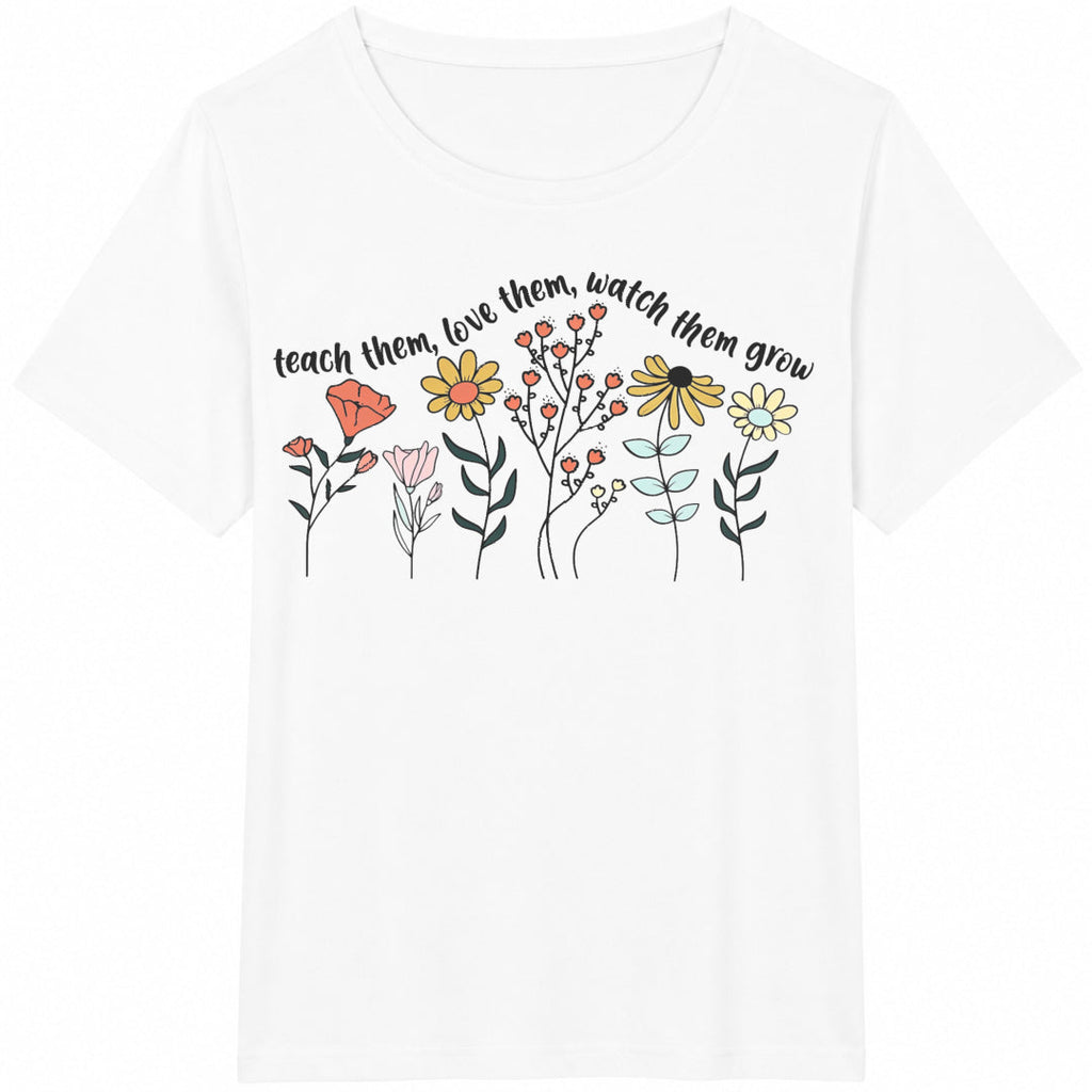Floral Teacher Tote Bag Teach Them Cotton T-Shirt