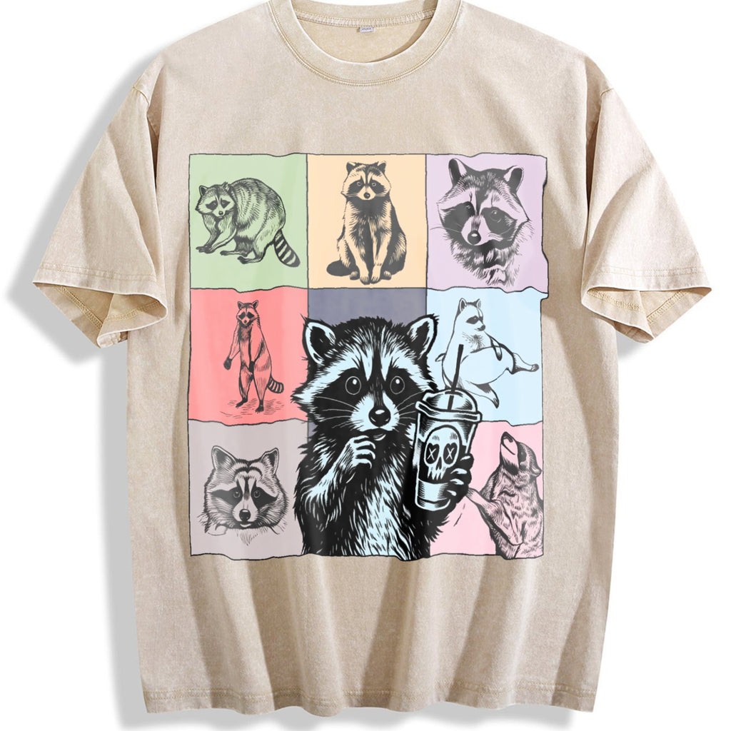 Raccoon Drink Coffee Vintage Washed T-Shirt product image 1