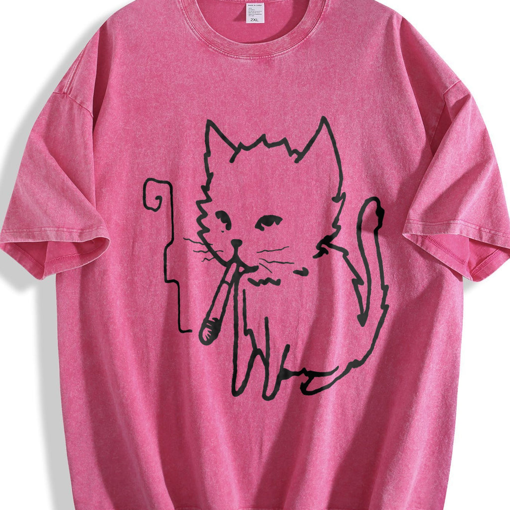Cat Smoking Y2K Vintage Washed T-Shirt product image 7