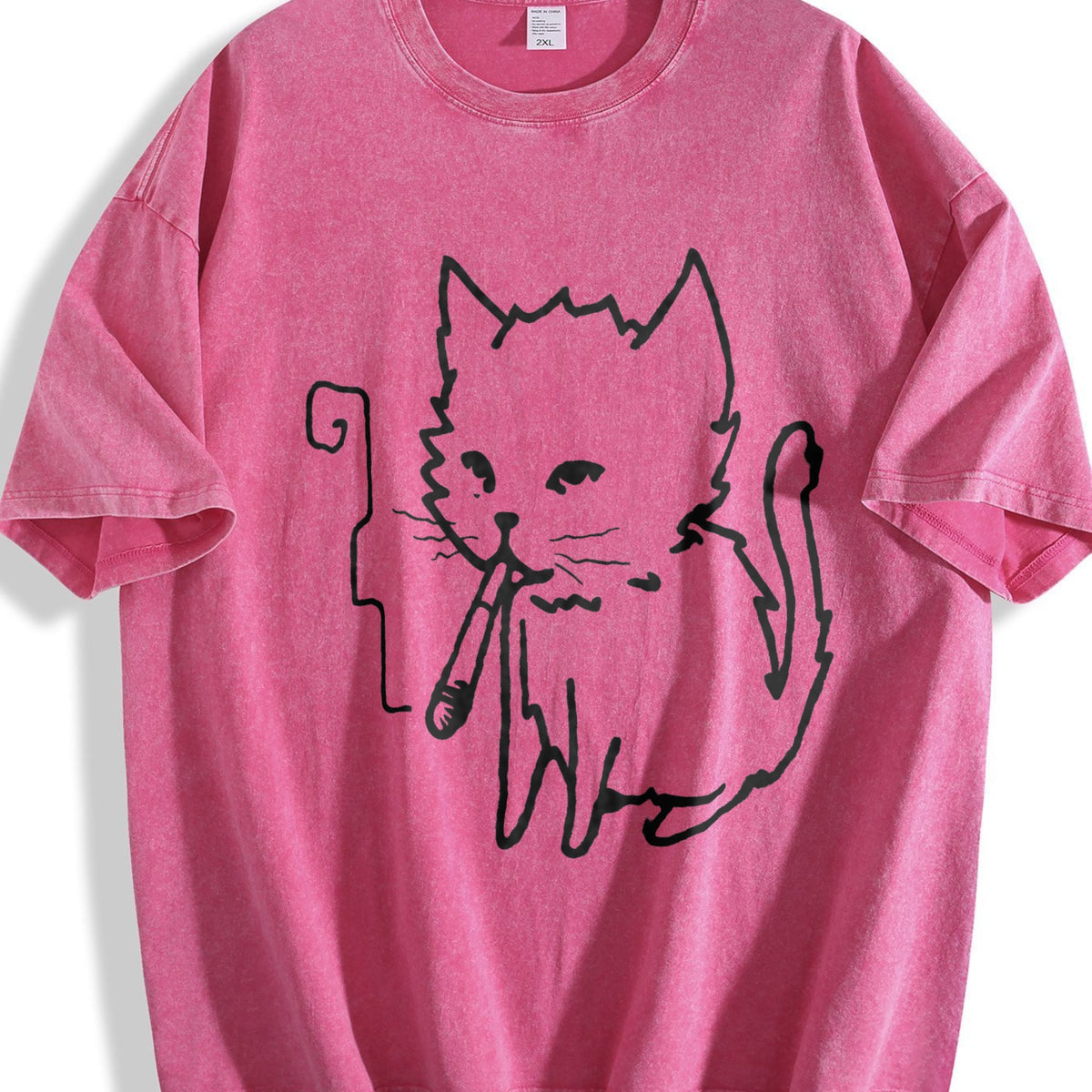Cat Smoking Y2K Vintage Washed T-Shirt product image 7