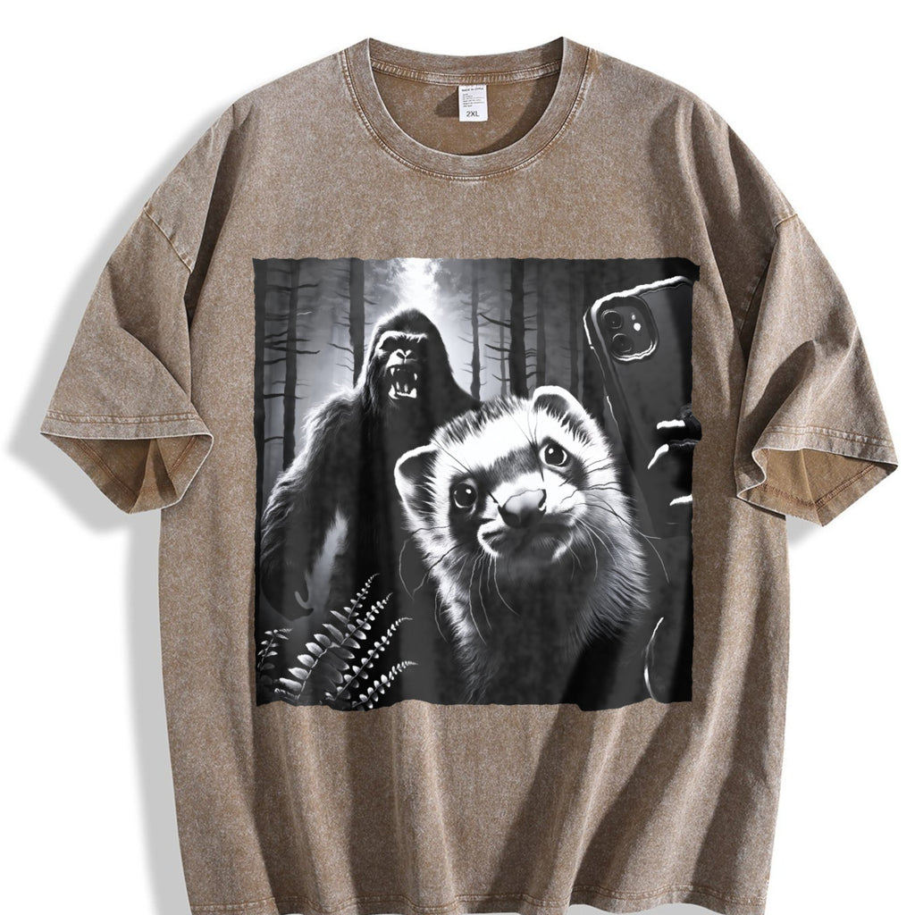 Ferret Selfie With Bigfoot 90s Vintage Washed T-Shirt product image 3