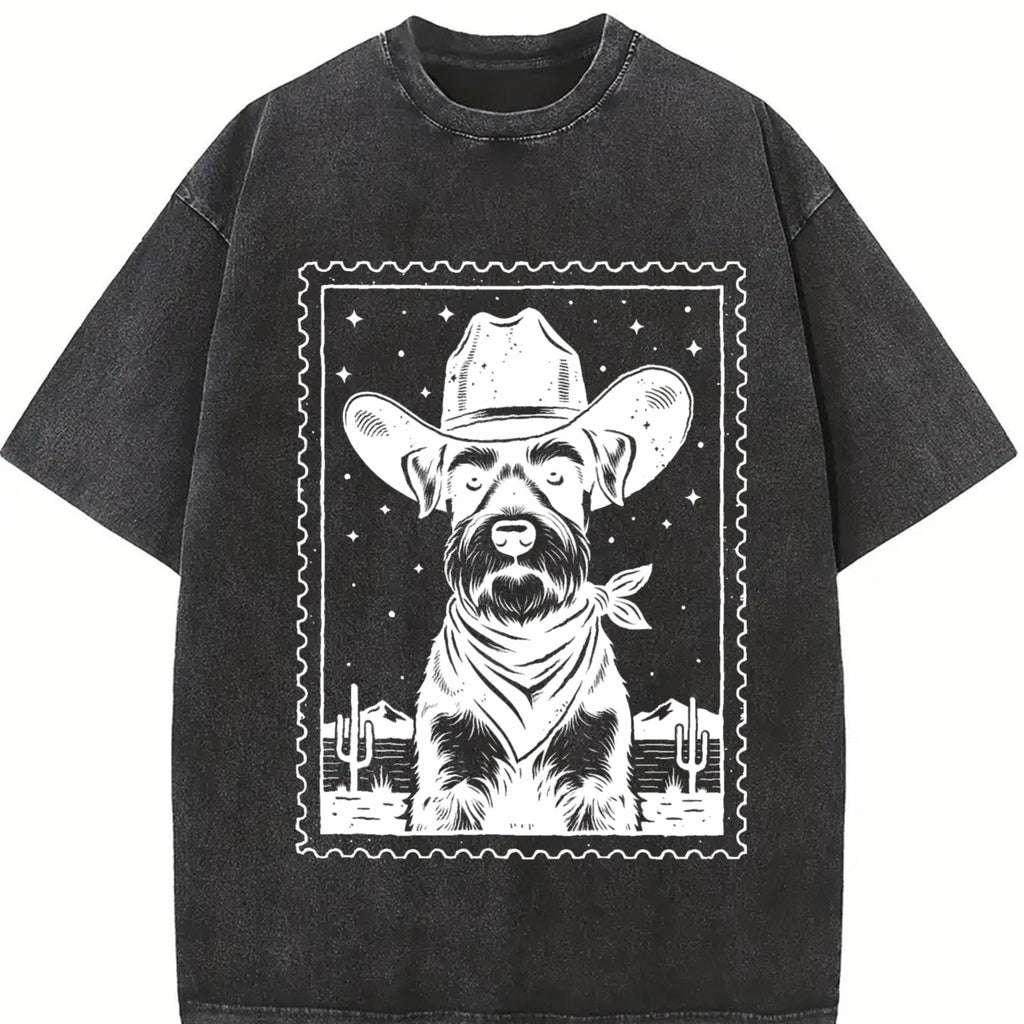 Cowboy Schnauzer Stamp Vintage Washed T-Shirt product image 2