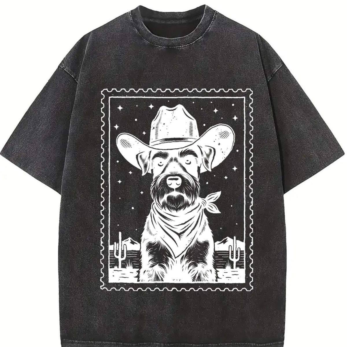 Cowboy Schnauzer Stamp Vintage Washed T-Shirt product image 2