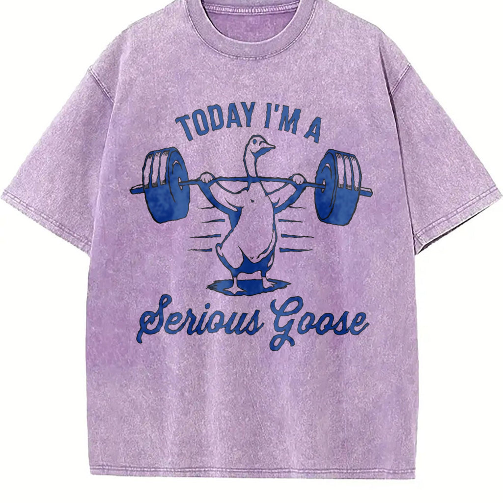 Serious Goose Lifting Weights Vintage Washed T-Shirt product image 6