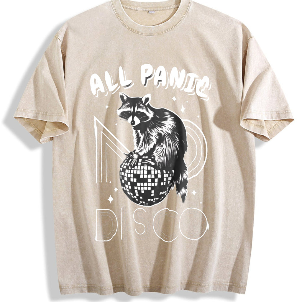 Funny Raccoon All Panic No Disco 90s Vintage Washed T-Shirt product image 1