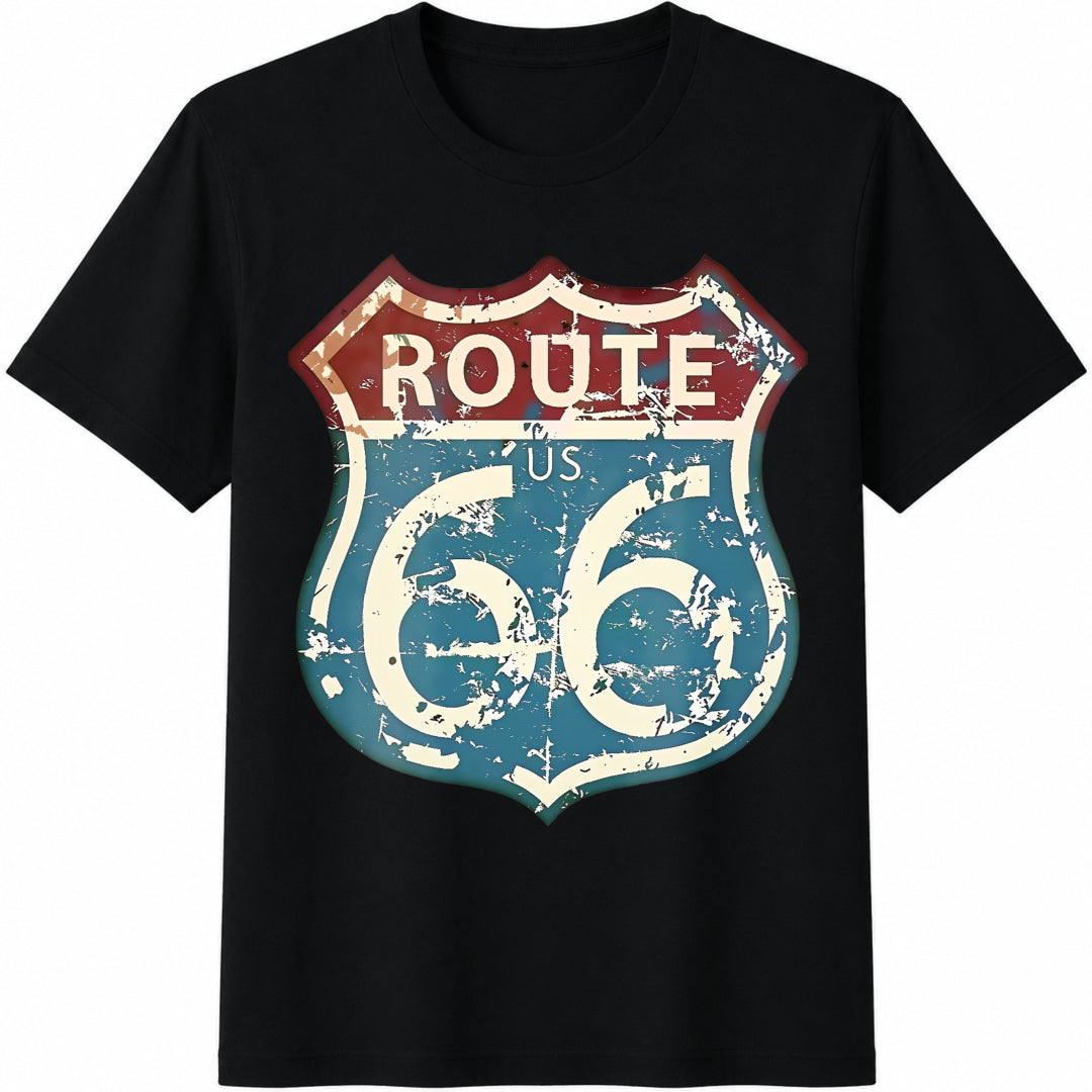 Route US 66 Highway Sign Summer Cotton T-Shirt product image 1