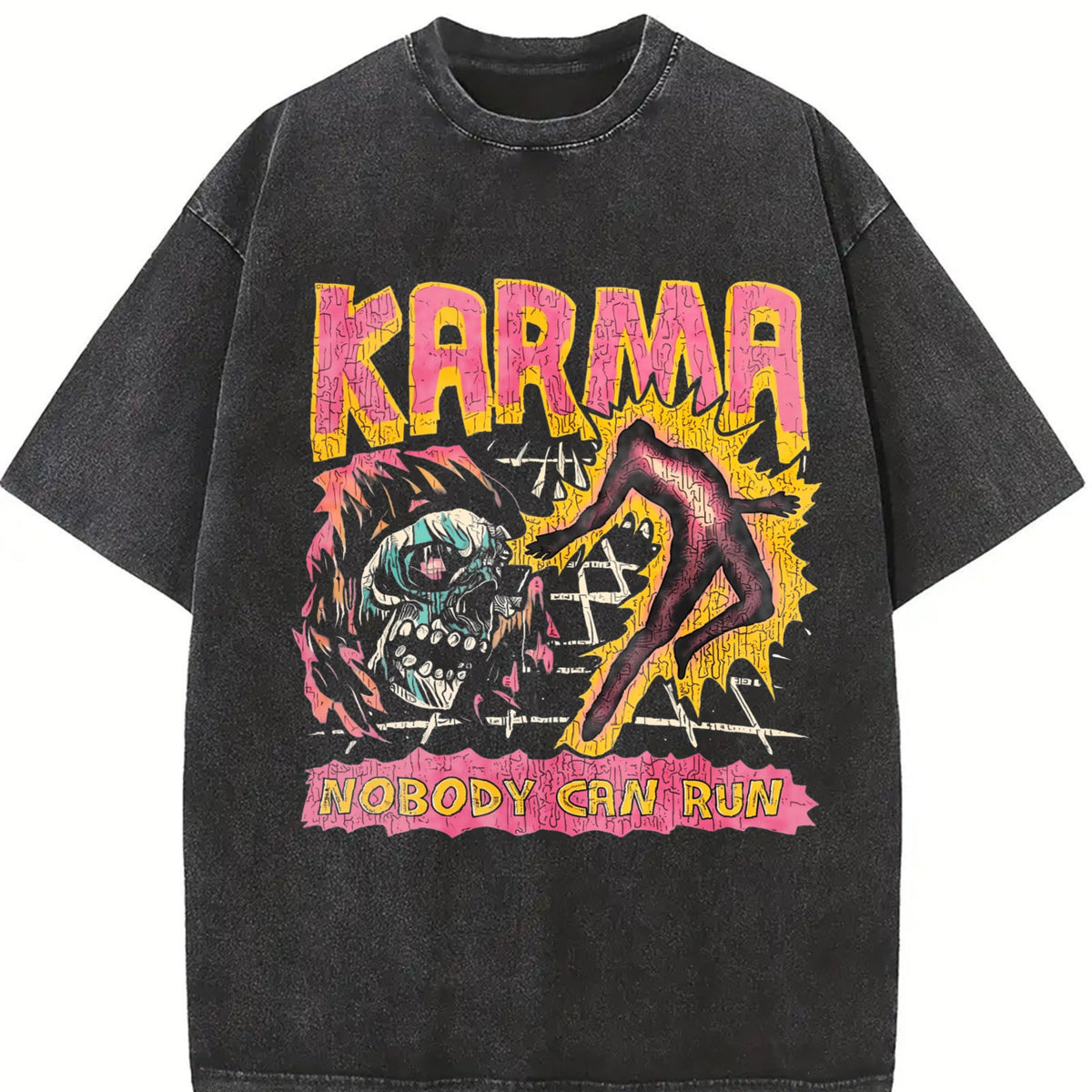 Karma Nobody Can Run Skull Vintage Washed T-Shirt product image 2