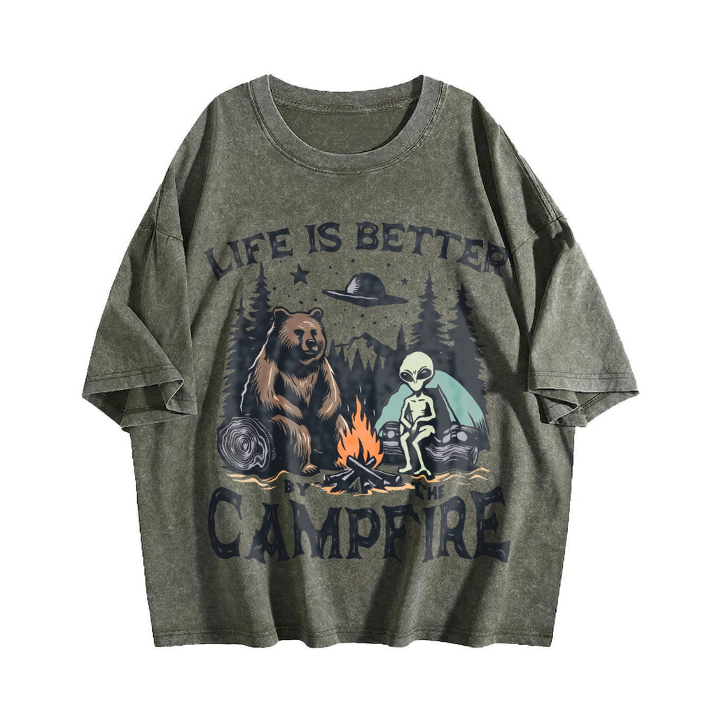 Bear And Alien Life Is Better By The Campfire 90s Vintage product image 4
