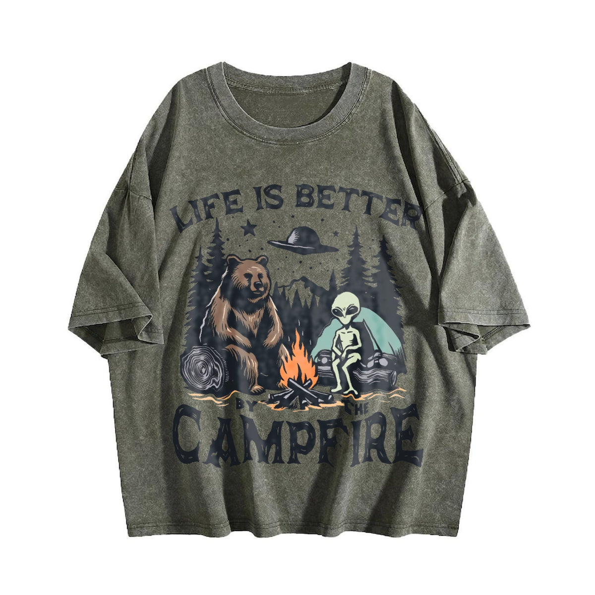 Bear And Alien Life Is Better By The Campfire 90s Vintage product image 4