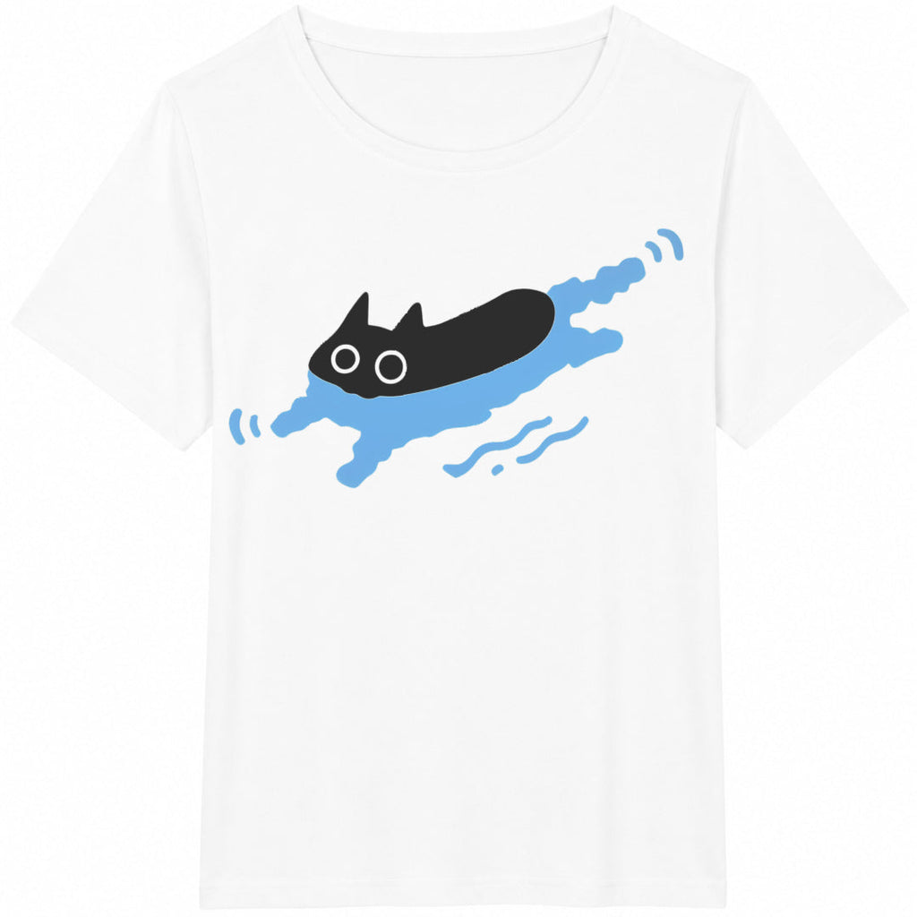 Cute Black Cat Swimming Summer -- Cotton T-Shirt product image 2