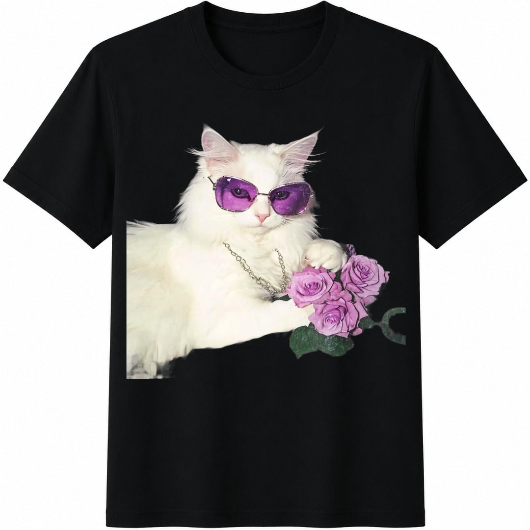 Wash White Cat Cotton T-Shirt product image 1