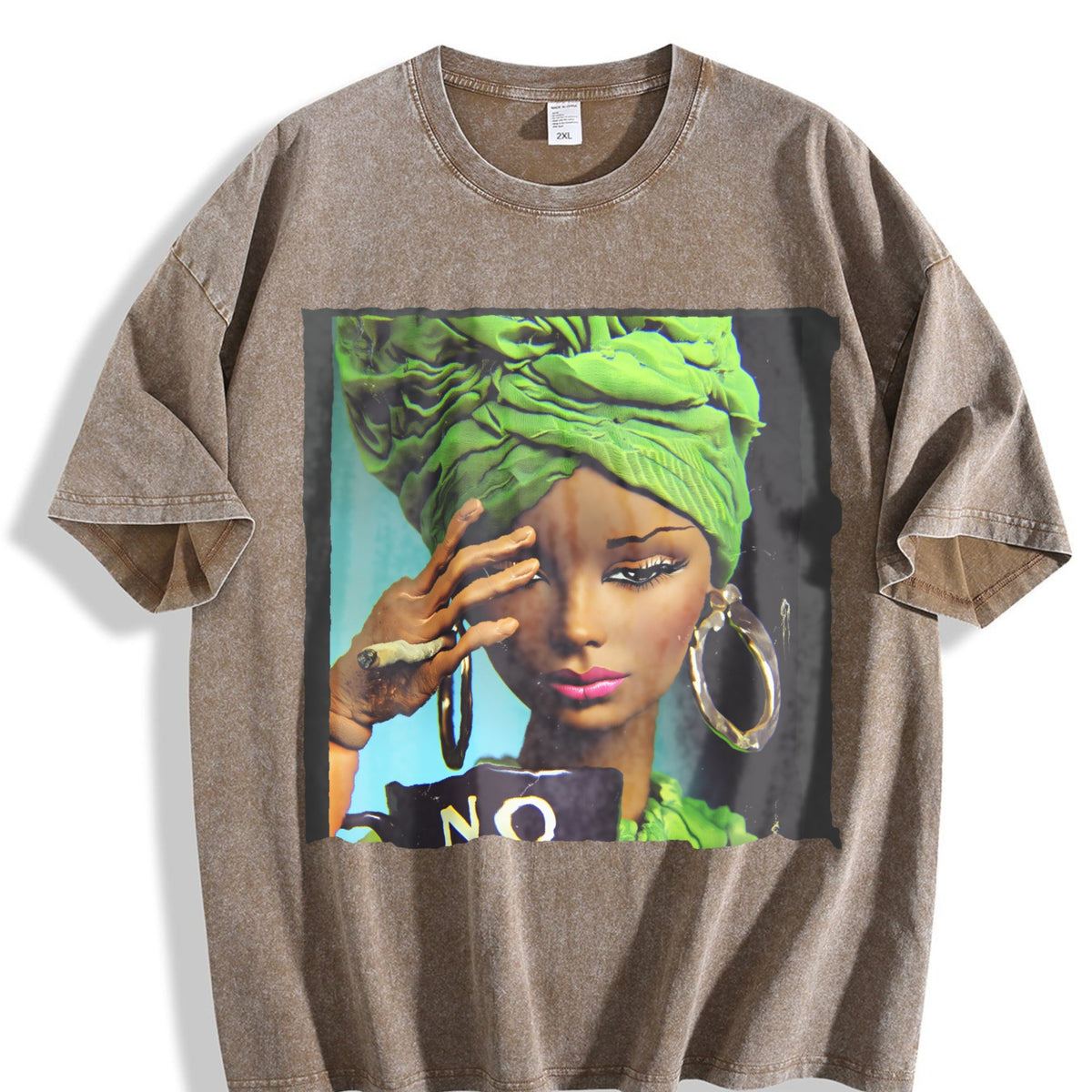 Sassy Doll with Green Head Wrap and No Mug Vintage Washed T-Shirt
