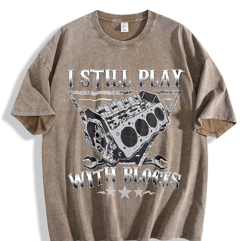I Still Play With Blocks Engine Vintage Washed T-Shirt product image 3