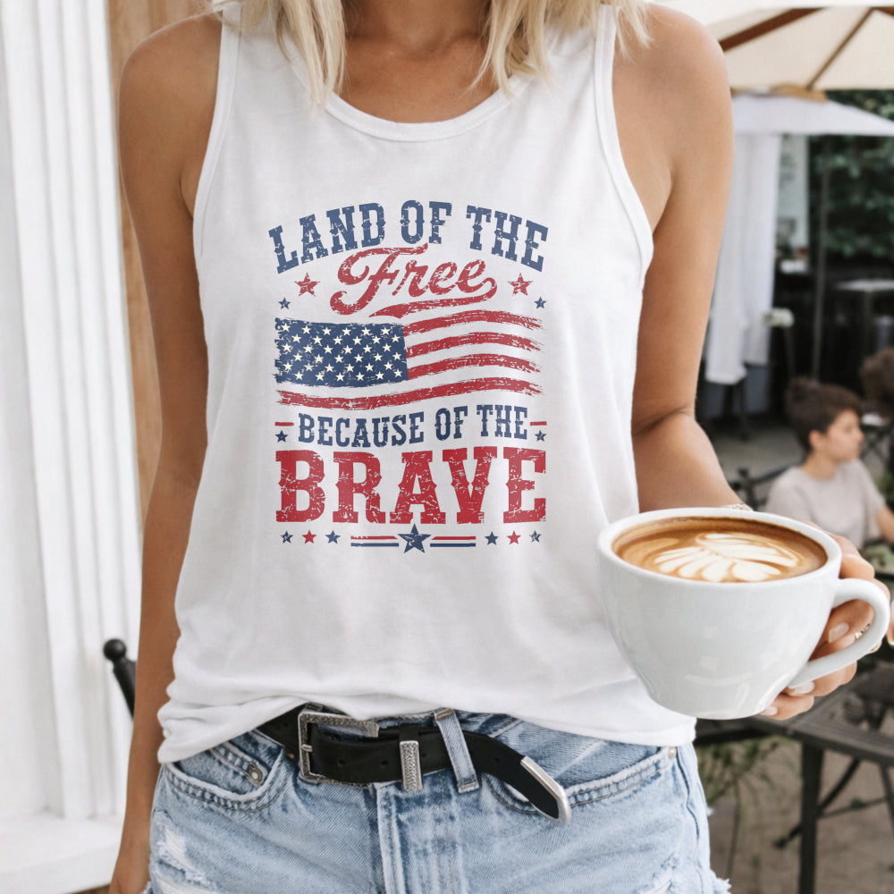 Land Of The Free Because Of The Brave 4th Of July Patriotic Women's Tank Top