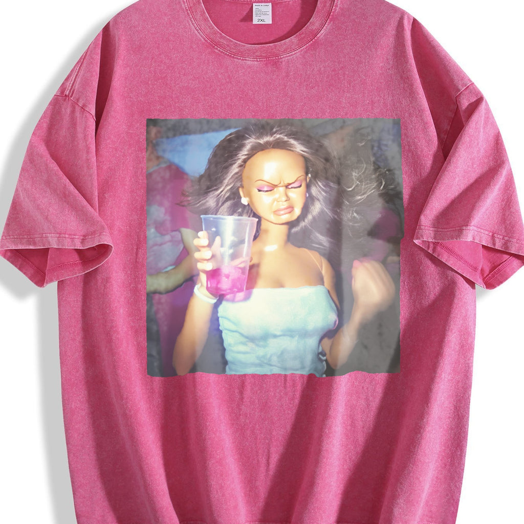 Doll with Pink Party Drink Vintage Washed T-Shirt product image 7