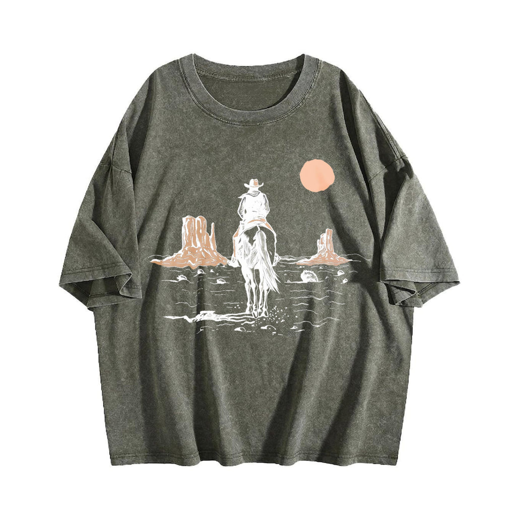 Cowboy On Horse Desert Vintage Washed T-Shirt product image 4