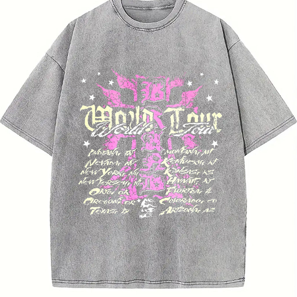 Easelby World Tour Black Grunge Vintage Washed T-Shirt product image 5