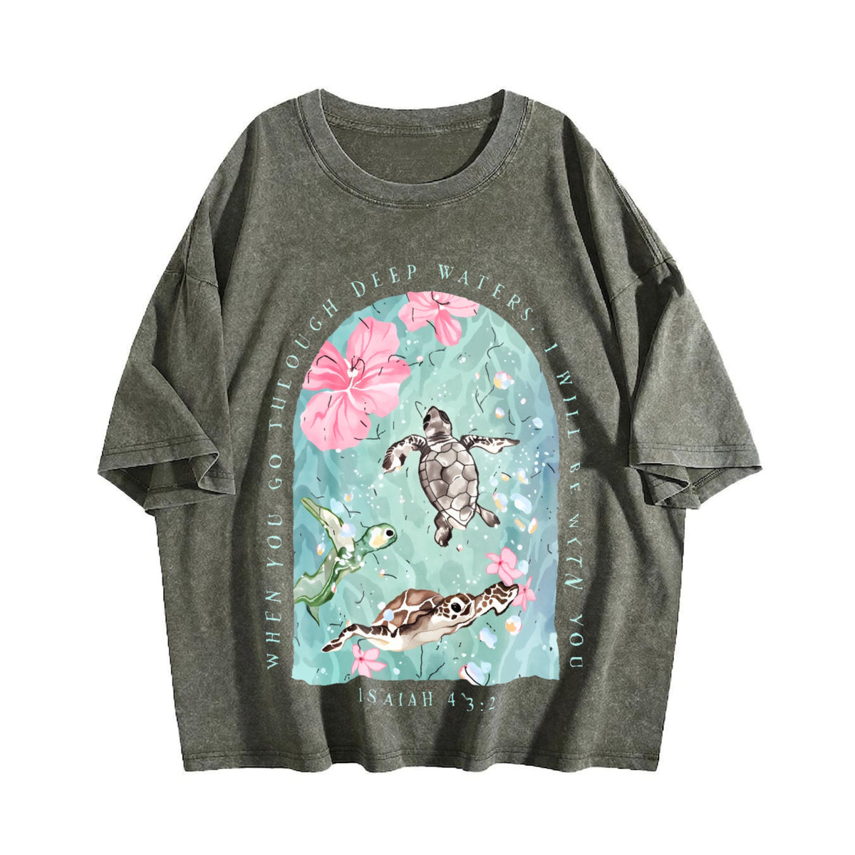 Sea Turtle & Text I Will Be With You Vintage Washed T-Shirt product image 4