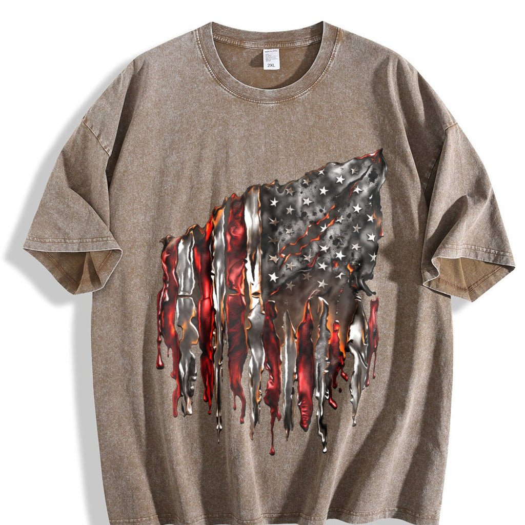 American Flag 100 Y2K Boxy Aesthetic Vintage Washed T-Shirt product image 3