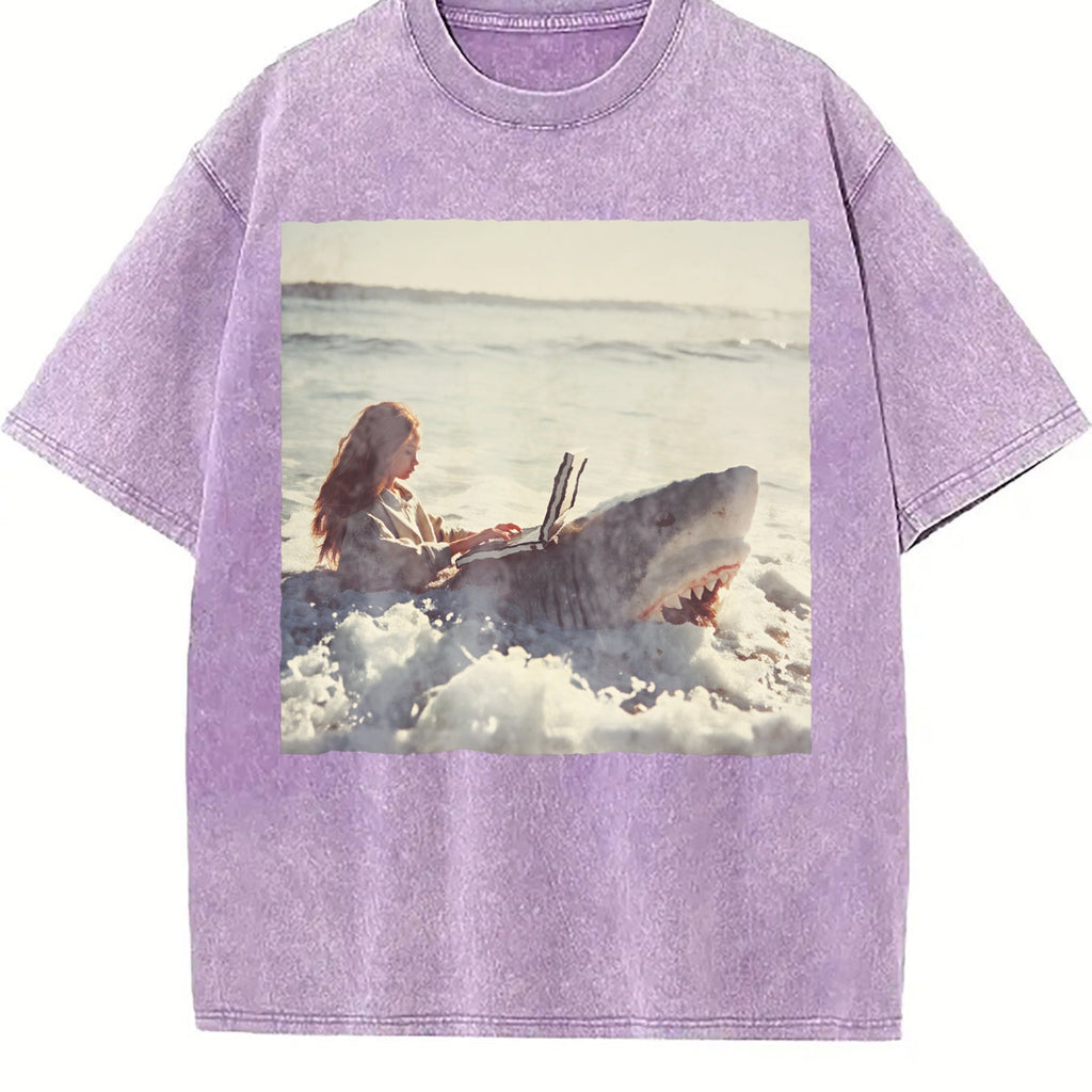 Doll Riding a Shark Vintage Washed T-Shirt product image 6