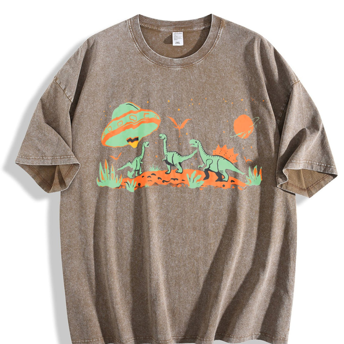 UFO Alien Abduction Dinosaur Vintage Washed T-Shirt product image 3