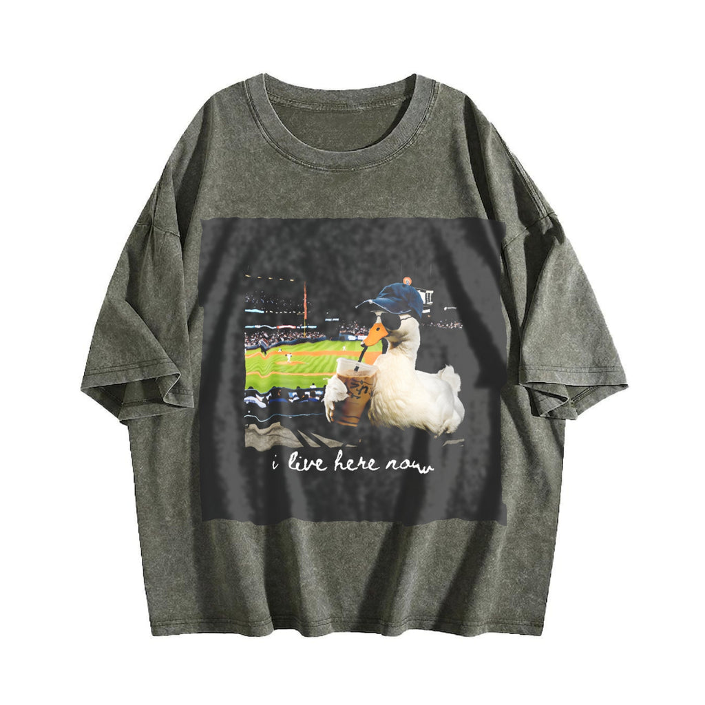 I Live Here Now Baseball Duck Vintage Washed T-Shirt product image 4